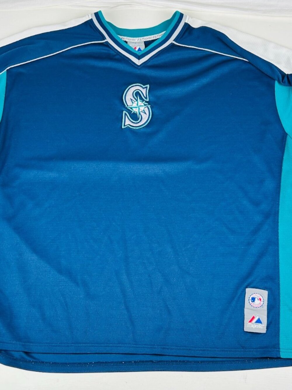 Majestic Vintage Y2K Seattle Mariners V-Neck Jersey Men's 2XL Blue Teal